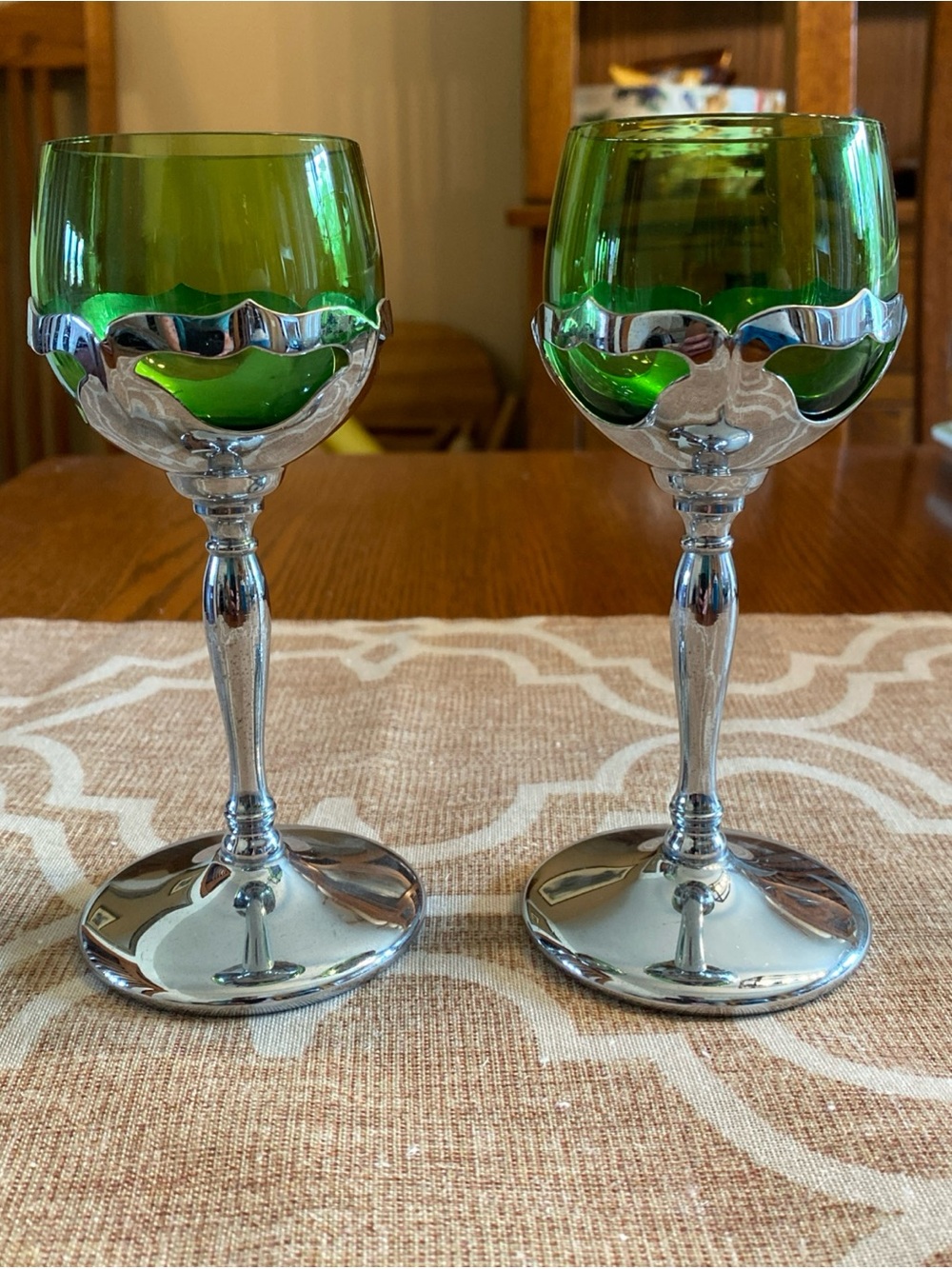 Farberware Cambridge Green and Silver Stemmed Cordial Glasses (Pair)